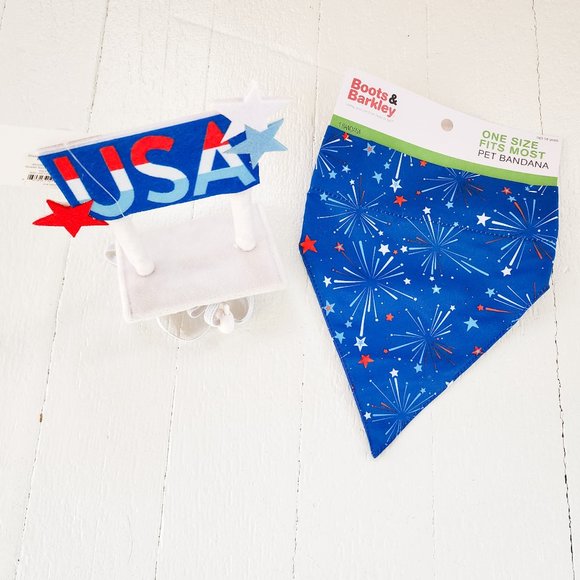 Boots & Barkley USA Pet Headwear and Fireworks Bandana Red White and Blue - Picture 6 of 6